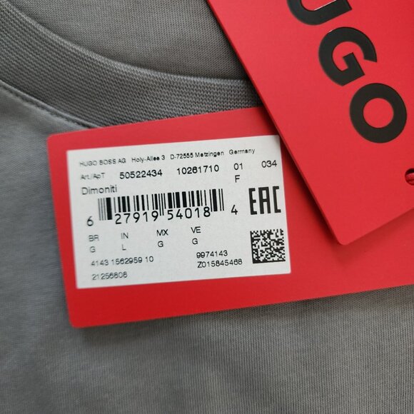 NEW MENS HUGO cotton-jersey t-shirt with stacked logo print grey LARGE - Picture 3 of 3